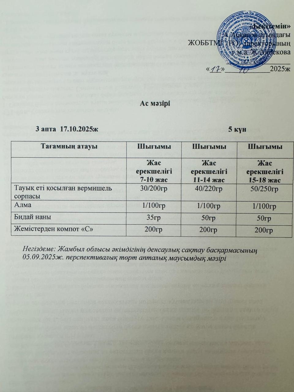 Ас мәзірі 17.10.2025.ж