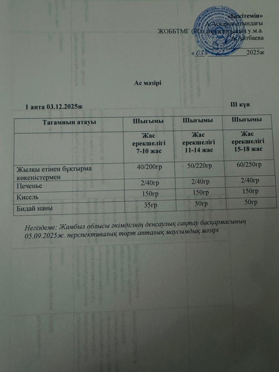 А мәзірі 3 күүн