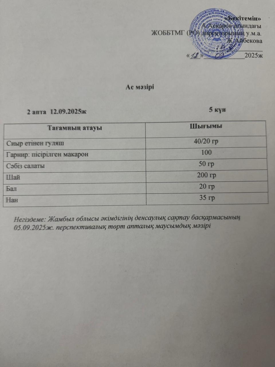 Ас мәзірі 12 қыркүйек